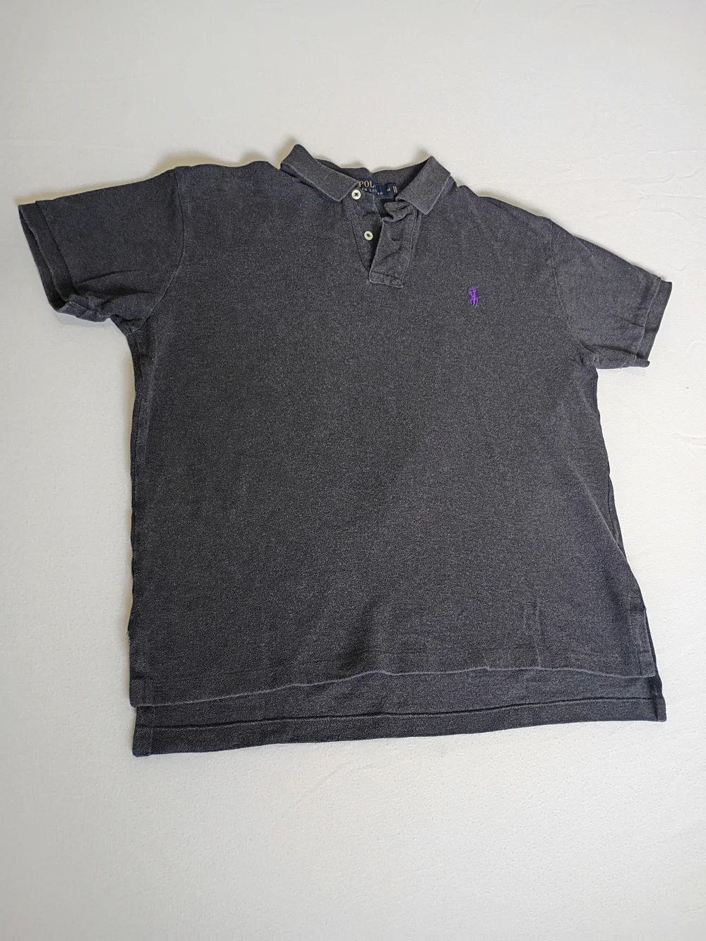 Polo by Ralph Lauren 100% Cotton Charcoal Polo with Purple Pony Size M